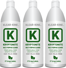 Load image into Gallery viewer, KLEAR Kryptonite Super pack of 3 bottles 470ml bong cleaning solution for 420 and 710 bong.  The green bong solution that coats so you stp shaking your bong.  Coat relax rinse you bong 
